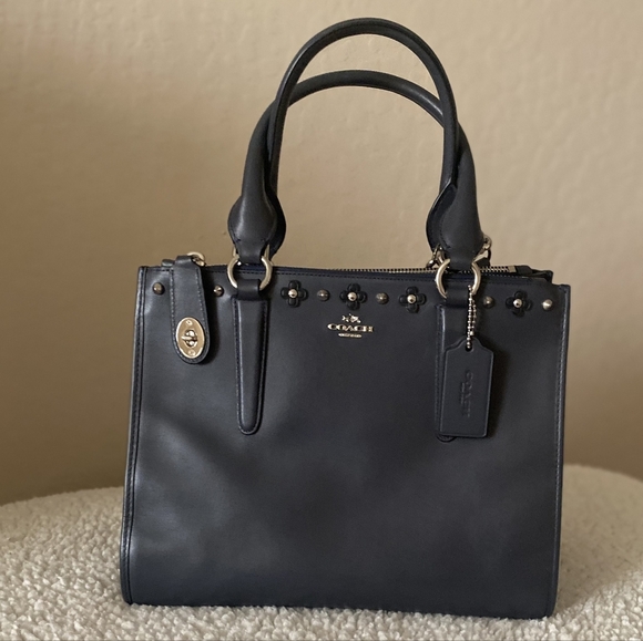 Coach Handbags - Crosby Carryall With Floral Rivets Coach Navy Blue